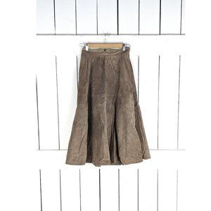 Vintage 1980s high waist suede leather full midi skirt medium